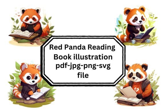 Download Red Panda Reading Book Illustration - Premium Resources