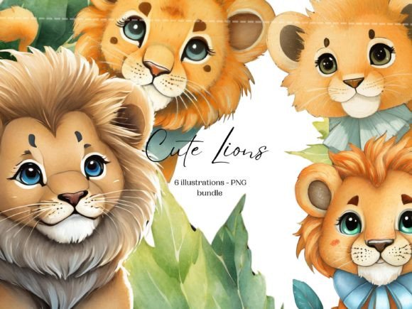 Download Cute Lion Clipart PNG Bundle - Premium Resources